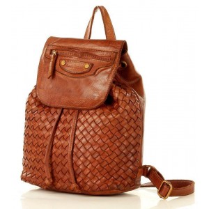 K18 Petit sac à dos cuir pour dames. Cuir italien tressé fait-main vintage | Noir Marron Vert Beige